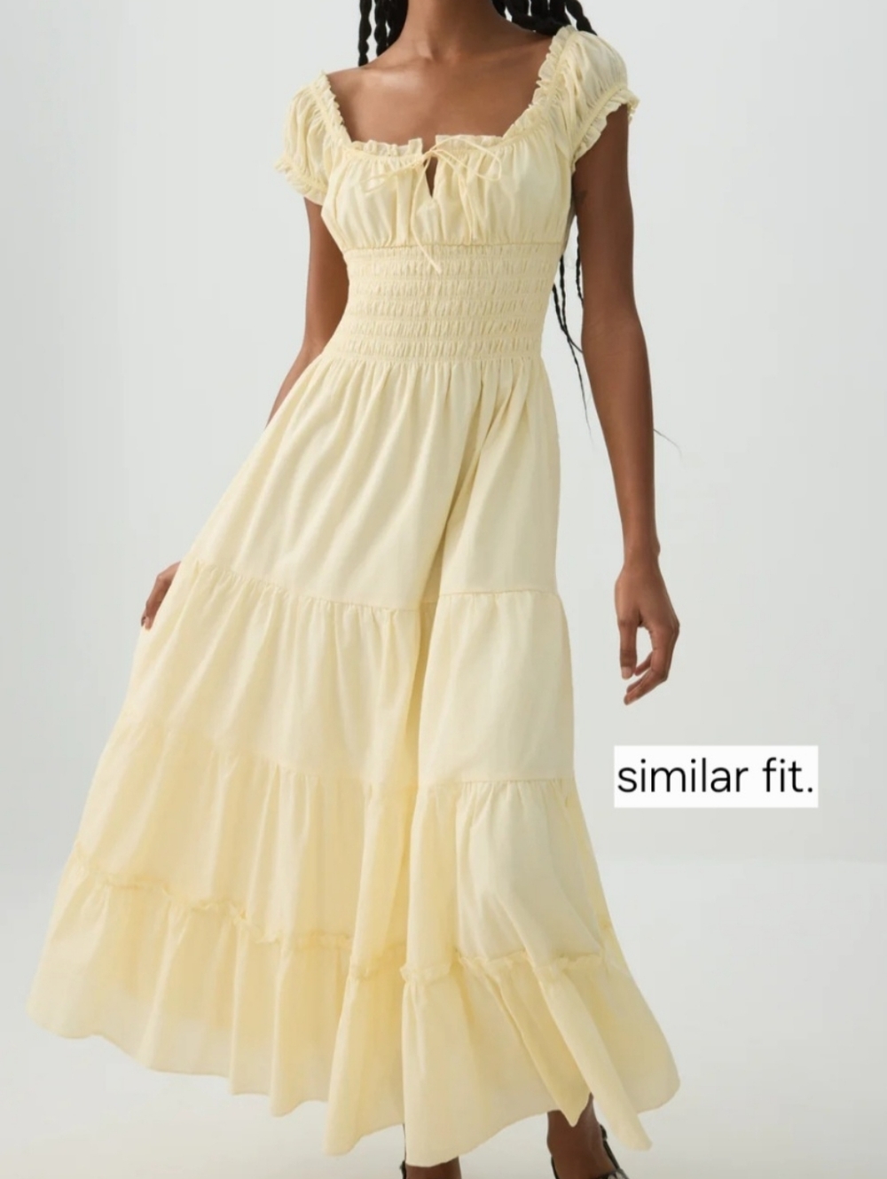 Dainty Floral Tiered Cream Maxi Dress with Puff Sleeves - Picture 4 of 5